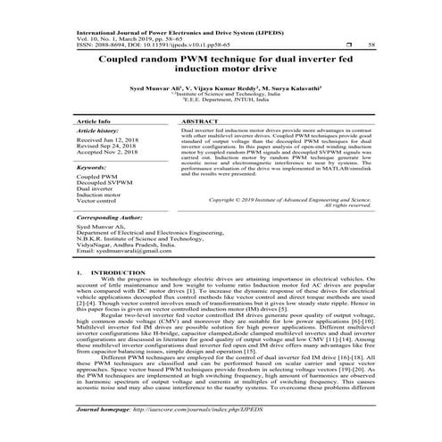 Coupled random PWM technique for dual inverter fed induction motor drive