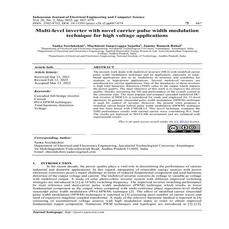 Multi-level inverter with novel carrier pulse width modulation ...