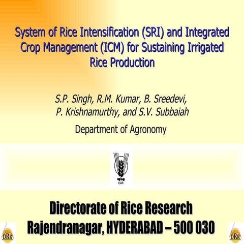 0733 System of Rice Intensification (SRI) and Integrated Crop Management (ICM...
