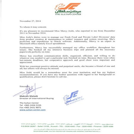 Mercy Joshi - Reference Letter | PDF