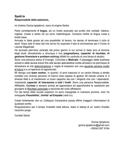 Gorica Ignjatovic lettera di presentazione - it