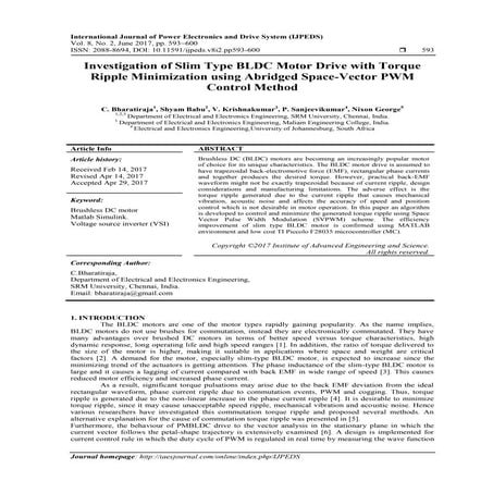 Investigation of Slim Type BLDC Motor Drive with Torque Ripple Minimization u...