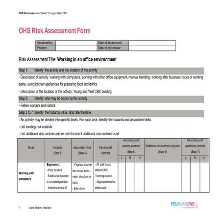 OHS Risk Assessment Form | DOCX