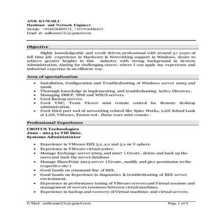 7. Anil - Resume | PDF | Free Download