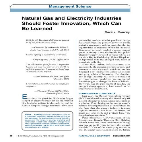 Innovation in the energy industry. Wiley Publications