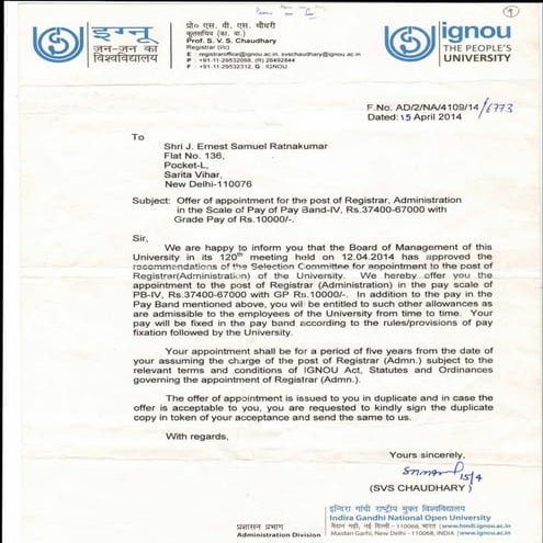Meritorious and Significant Sevice - IGNOU