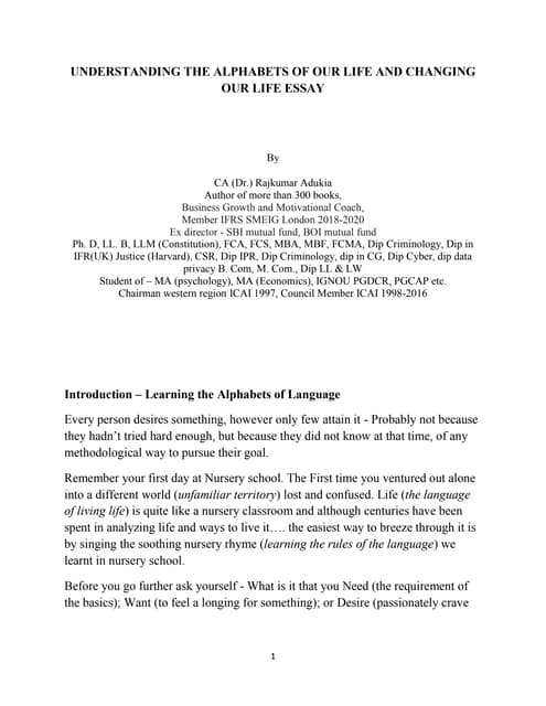 Understanding the alphabets of our life