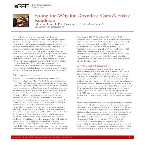 Ed Klinger CUSPE Publication