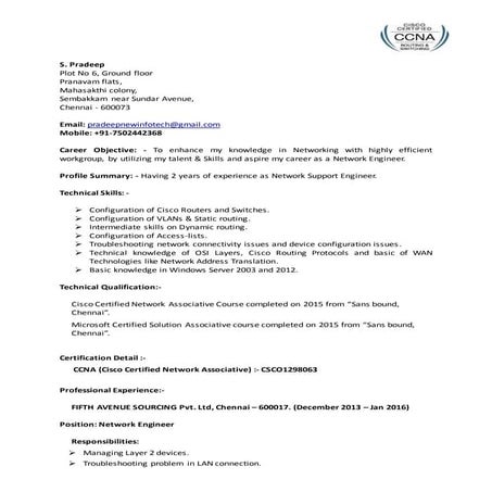 pradeep Network Engineer resume