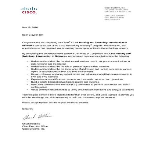 CCNA Routing and Switching - Letter of Merit