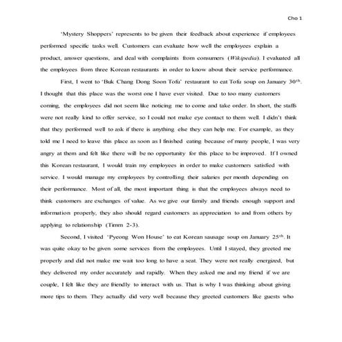 Mystery Shoppers Assignment