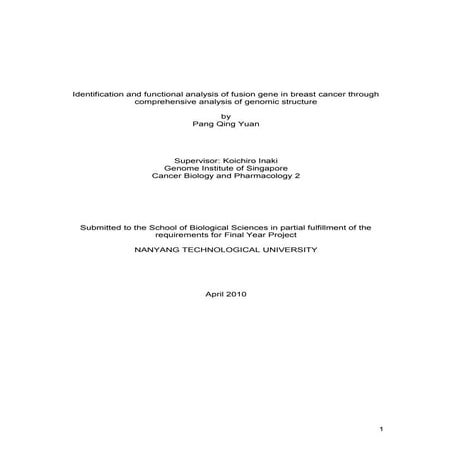 Identification and functional analysis of fusion gene in breast cancer through comprehensive analysis of genomic structure