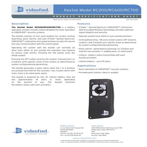 07 keyfob specifications sheet