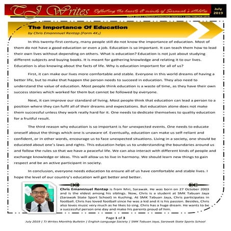 07 '19 TJ Writes: The Importance Of Education + Hopes and dreams + Memories In Malacca