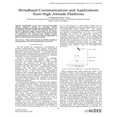 Broadband Communications and Applications from High Altitude Platforms