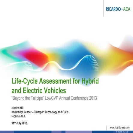 Life cycle analysis for hybrid and electric vehicles | PDF