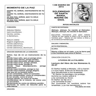 Guión de la Misa de  Maria Madre de...