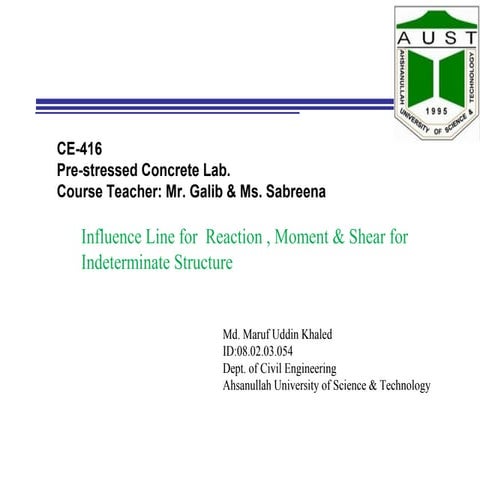 Influence line for indeterminate structures