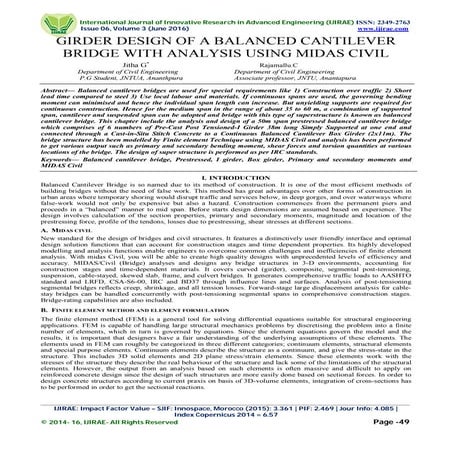 GIRDER DESIGN OF A BALANCED CANTILEVER BRIDGE WITH ANALYSIS USING MIDAS CIVIL