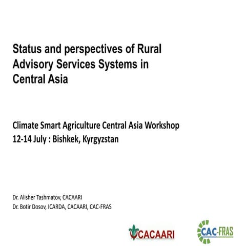 Status and perspectives of rural advisory services systems in Central Asia 
