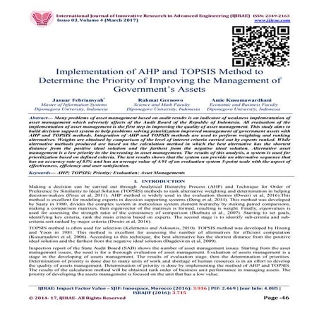 Implementation of AHP and TOPSIS Method to  Determine the Priority of Improvi...