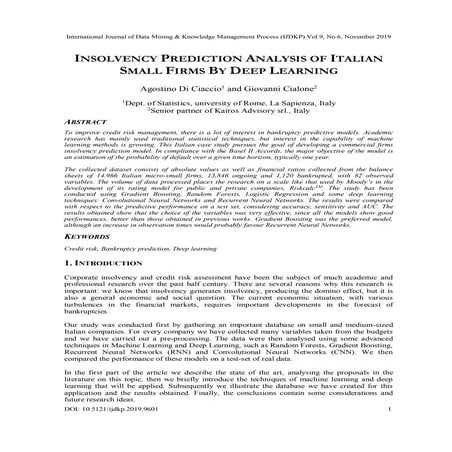 INSOLVENCY PREDICTION ANALYSIS OF ITALIAN SMALL FIRMS BY DEEP LEARNING