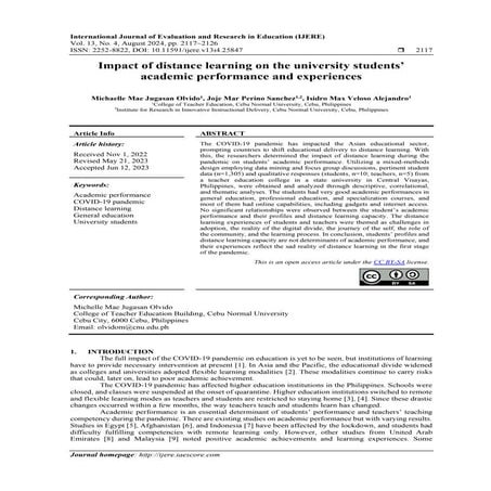 Impact of distance learning on the university students’ academic performance and experiences