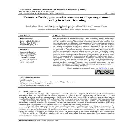 Factors affecting pre-service teachers to adopt augmented reality in science ...