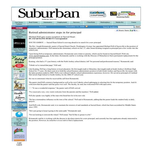Poll Serves As Acting Principal at Sacred Heart (The Suburban)