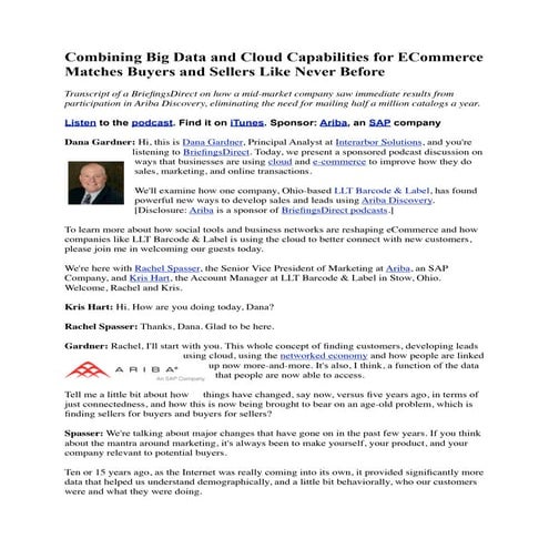 Combining Big Data and Cloud Capabilities for ECommerce Matches Buyers and Se...