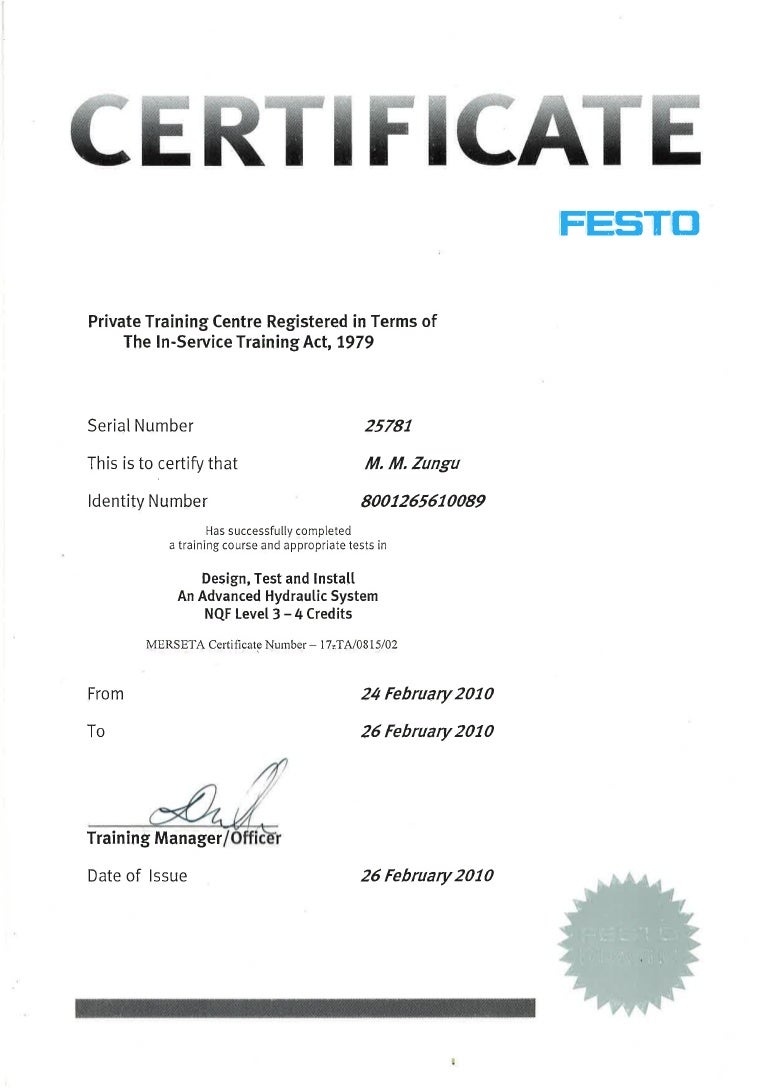 Advance Hydraulic Certificate