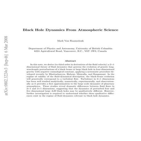 Black Hole Dynamics From Atmospheric Science