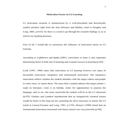 Motivation Factor on L2 Learning