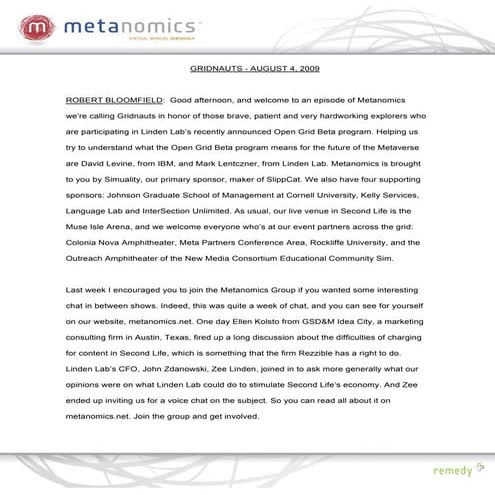080408 Gridnauts Metanomics Transcript