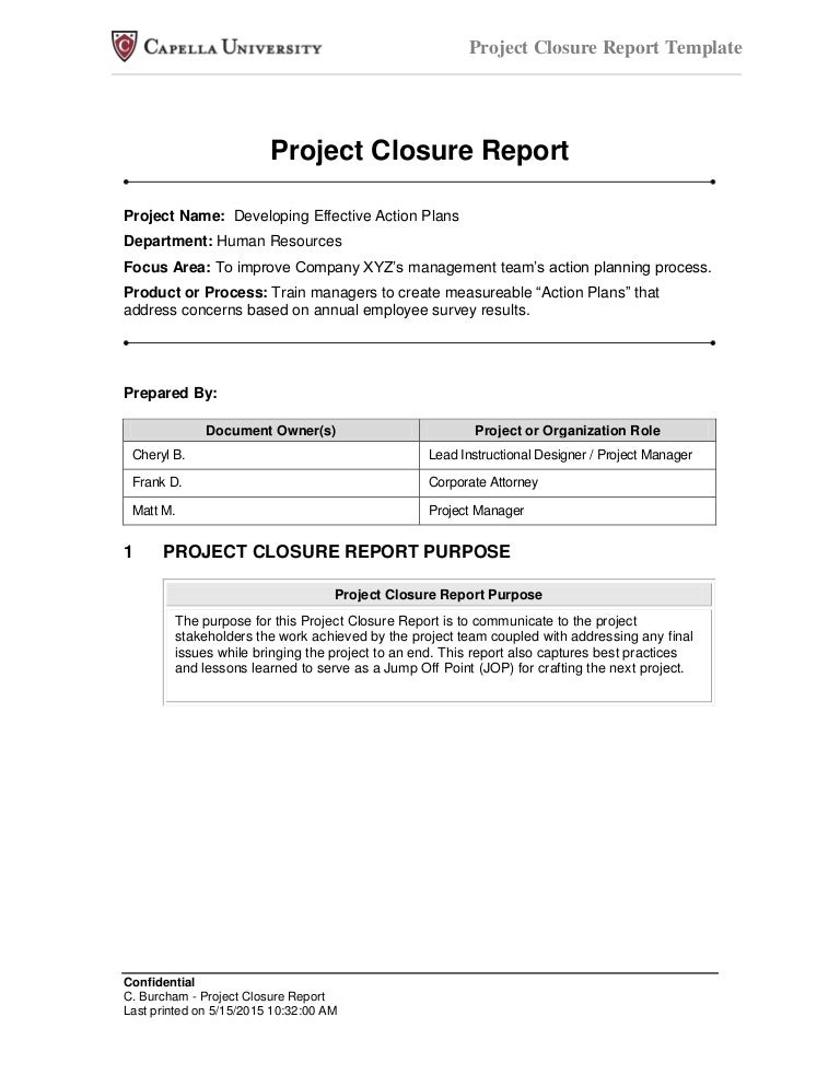 closure report template