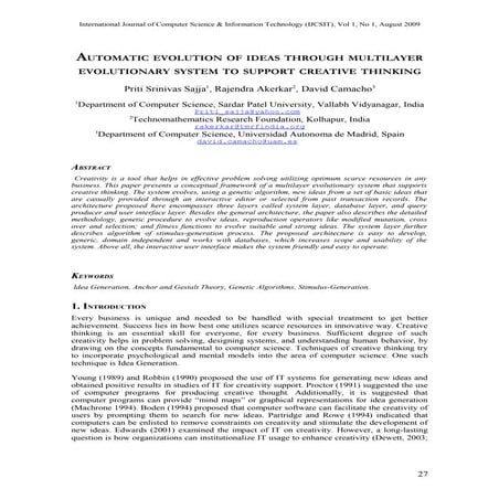 AUTOMATIC EVOLUTION OF IDEAS THROUGH MULTILAYER EVOLUTIONARY SYSTEM TO ...