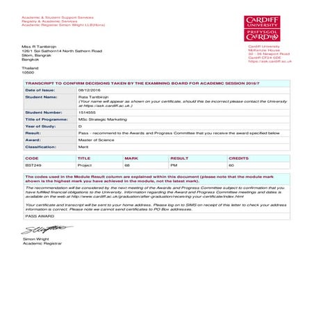 Master's transcript | PDF