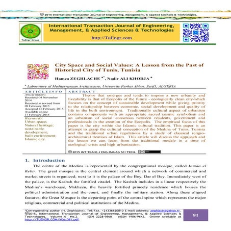 City Space and Social Values: A Lesson from the Past of Historical City of Tu...