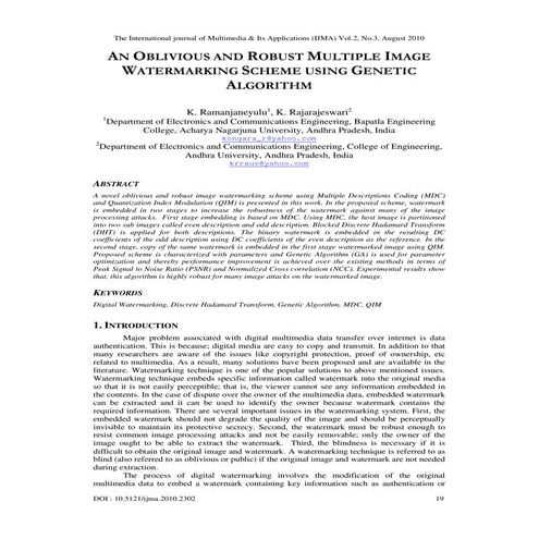 AN OBLIVIOUS AND ROBUST MULTIPLE IMAGE WATERMARKING SCHEME USING ...