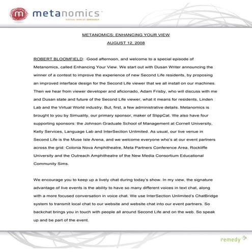 081208 Enhancing Your View Metanomics Transcript