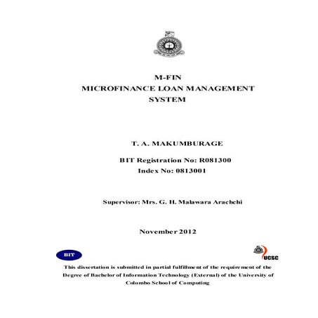BIT (UCSC) Final Year Project - Microfinance Loan Management System
