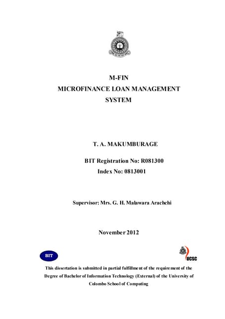 BIT (UCSC) Final Year Project - Microfinance Loan Management System