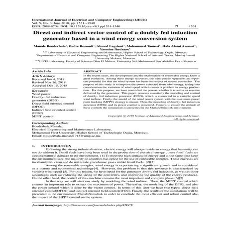 Direct and indirect vector control of a doubly fed induction generator based ...