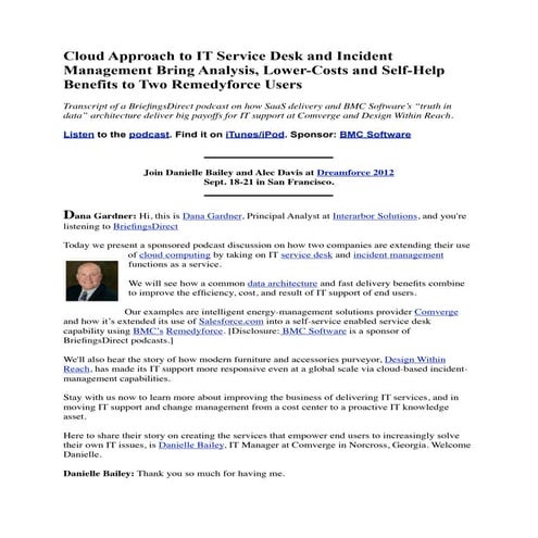 Cloud Approach to IT Service Desk and Incident Management Bring Analysis, Low...