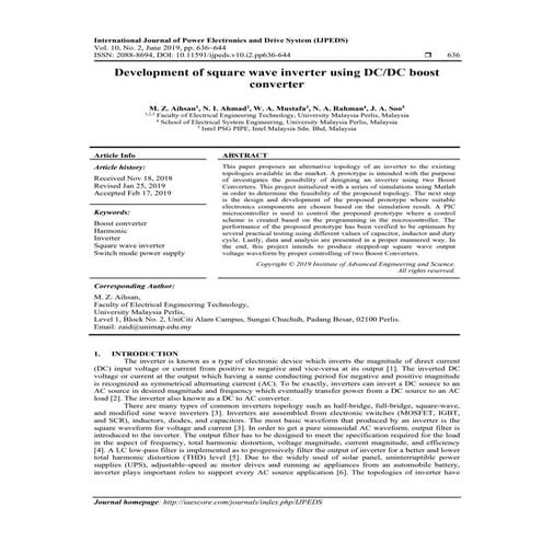 Development of square wave inverter using DC/DC boost converter