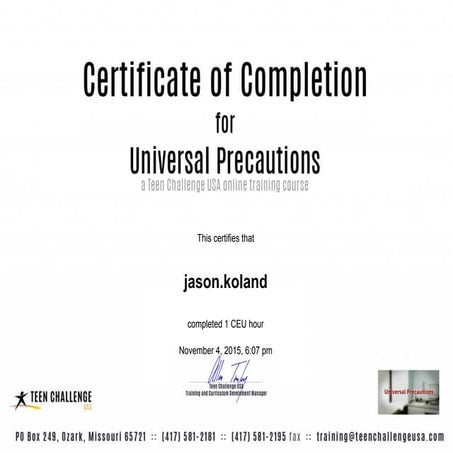 Universal Precautions certificate | PPT
