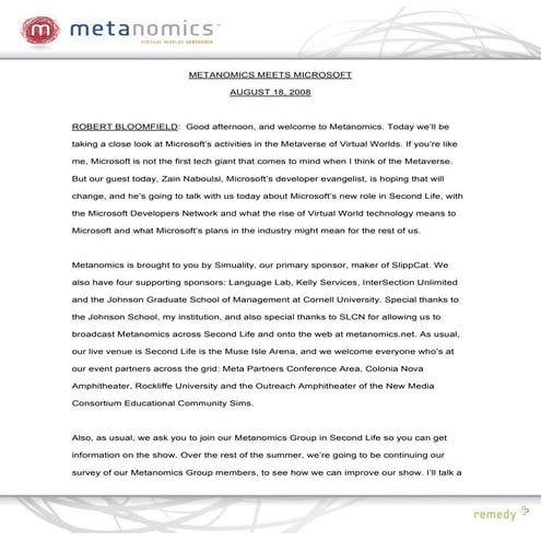 081808 Meet Microsoft Metanomics Transcript
