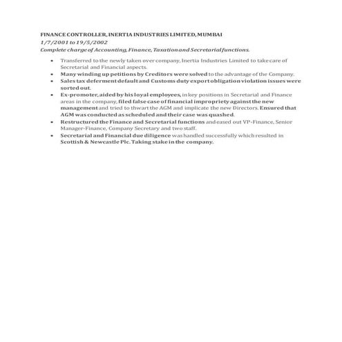 Finance controller IIL