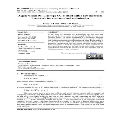 A generalized Dai-Liao type CG-method with a new monotone line search for unc...