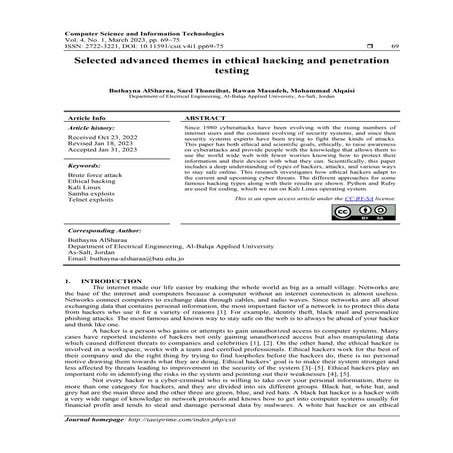 Selected advanced themes in ethical hacking and penetration testing